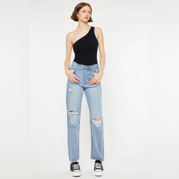 KanCan Jinx Ultra High Rise 90's Boyfriend Distressed Jeans Light Wash Size 9/28 - Picture 4 of 16